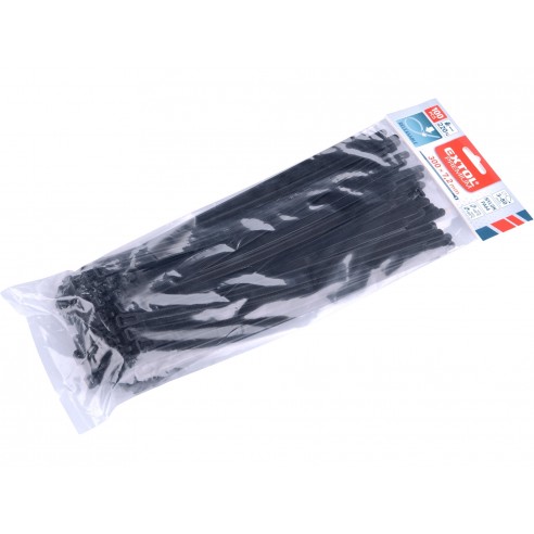 Пластични стеги, црни, 300x7,2mm, 100ks, nylon PA66